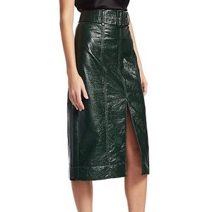 Tanya Taylor Veronica Green Faux leather skirt
